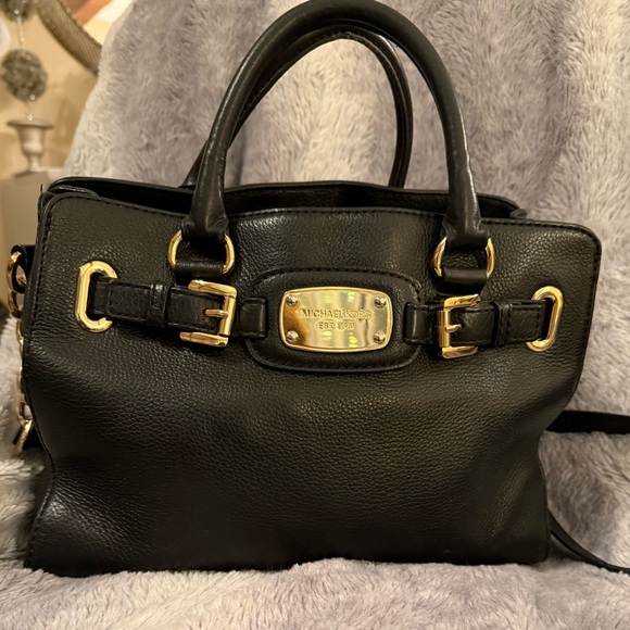Michael Michael Kors Hamilton Satchel/Shoulder Bag ~Black pebbled leather EUC - Picture 3 of 16